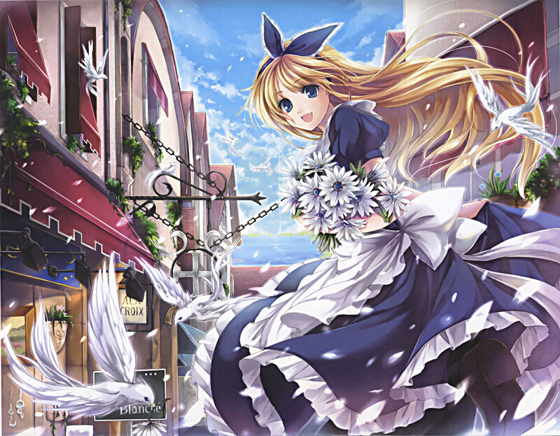 Blonde Girl with Flowers — Blue, Serene