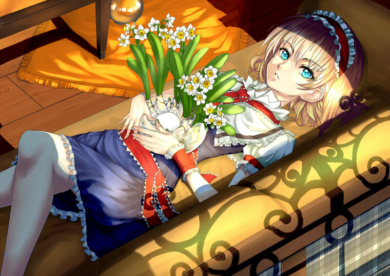 Blonde Girl with Flowers — Blue