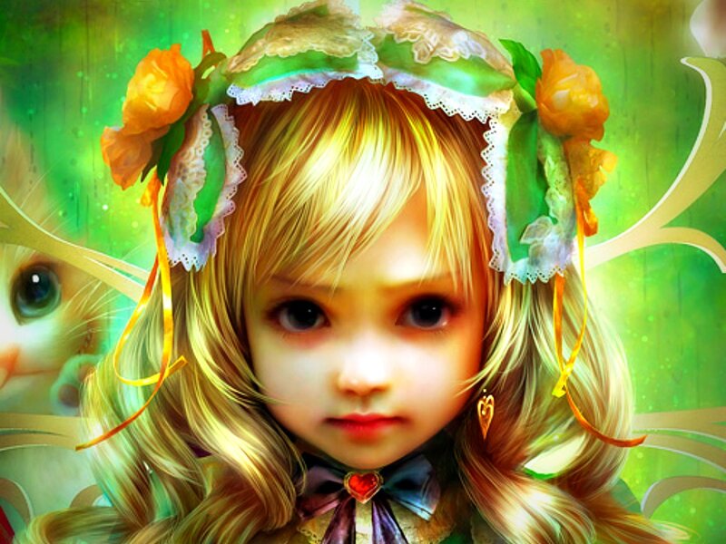 Blonde Girl with Flowers — Green