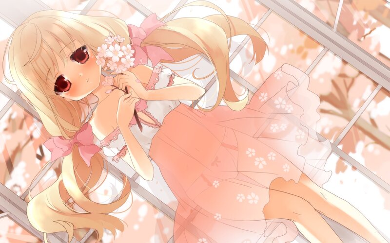 Blonde Girl with Flowers — Pink