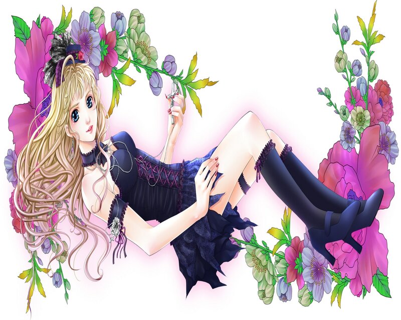Blonde Girl with Flowers — Purple, Dreamy