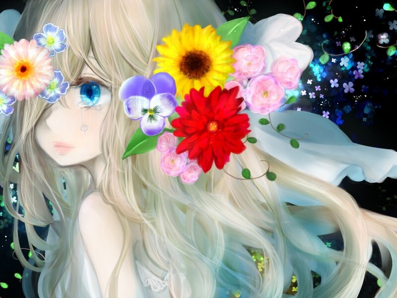 Blonde Girl with Flowers — White, Dreamy