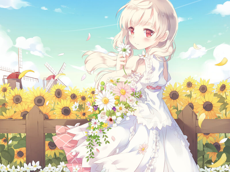 Blonde Girl with Flowers — White
