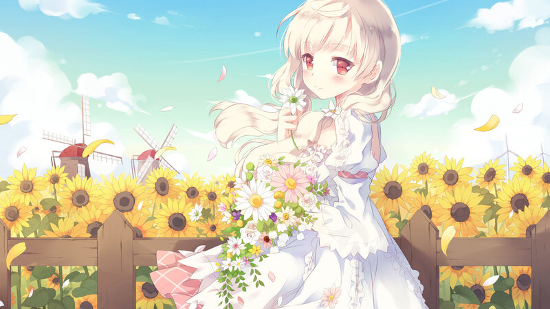 Blonde Girl with Flowers — Yellow, Serene, Afternoon