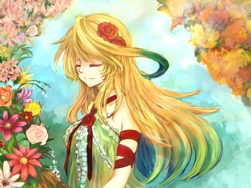 Blonde Girl with Flowers — Yellow, Serene, Spring