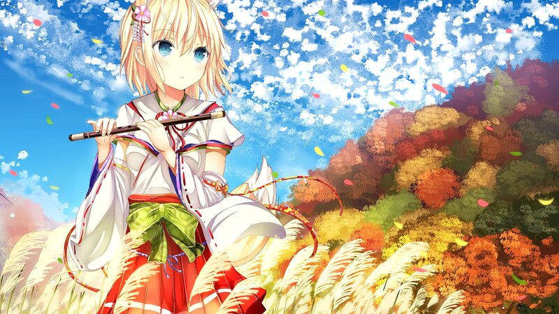Blonde Girl with Flute — Blue
