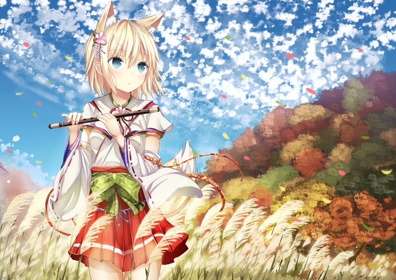 Blonde Girl with Fox Ears — Blue