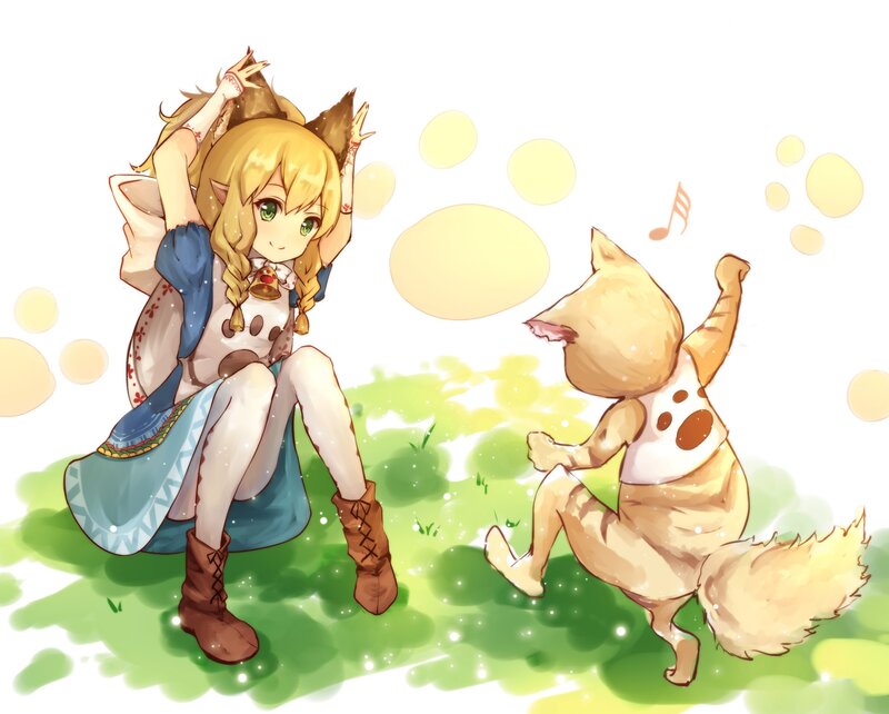 Blonde Girl with Fox Ears — Green, Playful