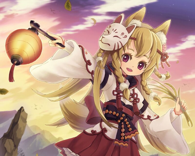 Blonde Girl with Fox Mask — Purple