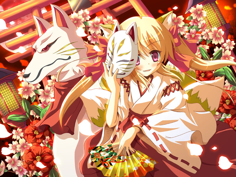 Blonde Girl with Fox Mask