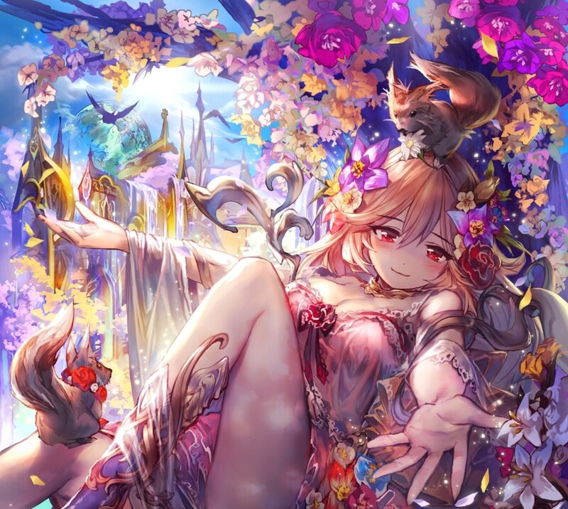 Blonde Girl with Foxes — Purple