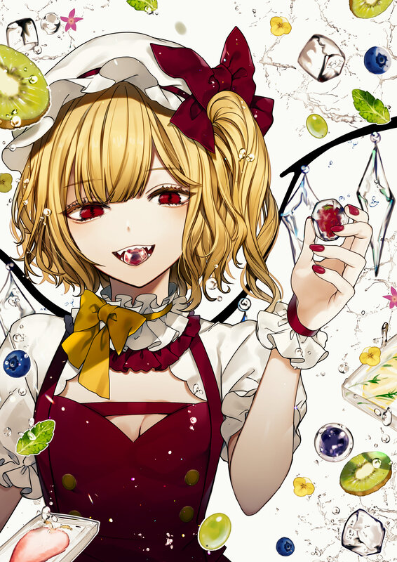 Blonde Girl with Fruit — Red, Playful