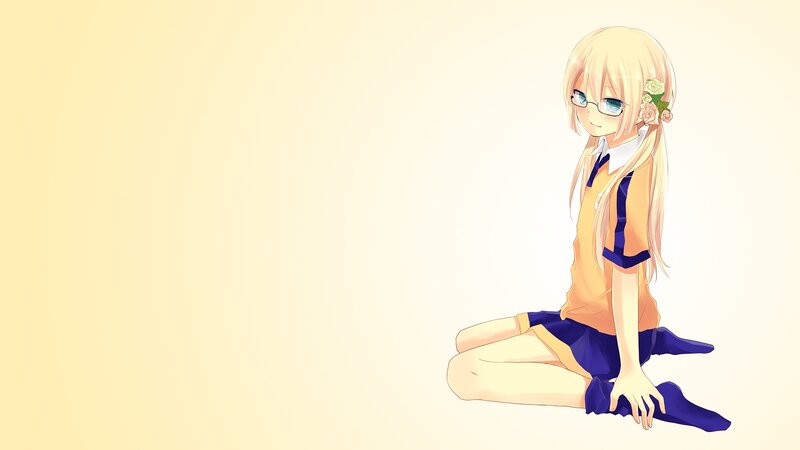 blonde girl with glasses sitting
