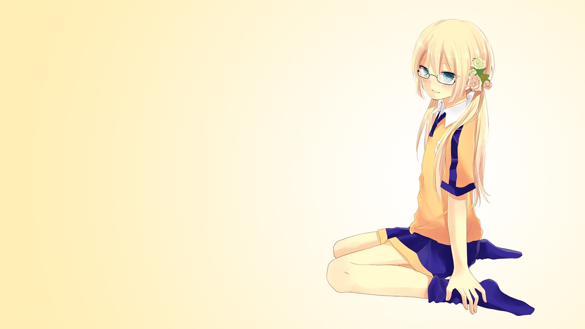blonde girl with glasses sitting