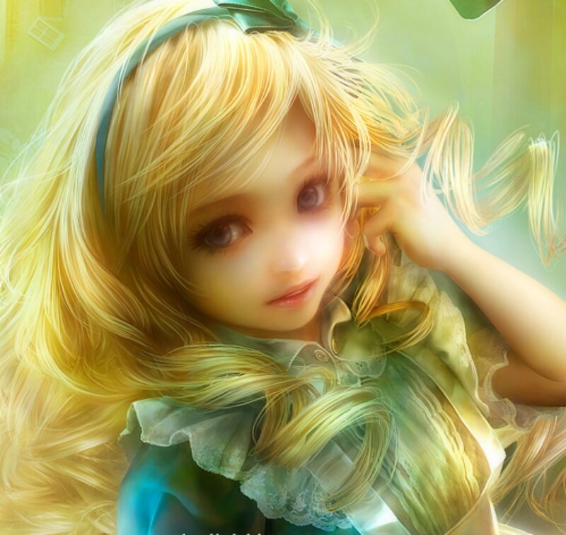 Blonde Girl with Green Bow