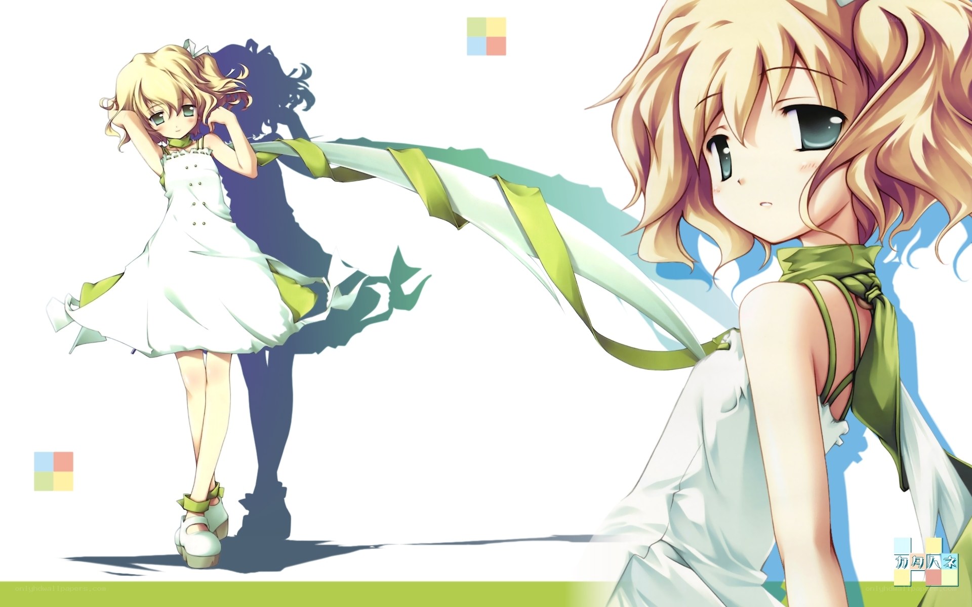 blonde girl with green ribbon