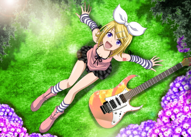 Blonde Girl with Guitar — Green