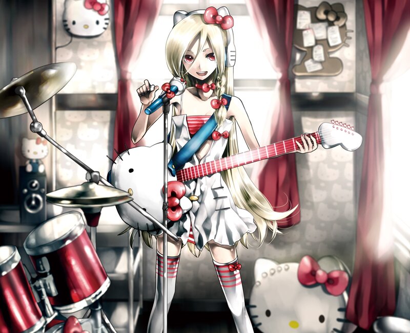 Blonde Girl with Guitar — White, Playful