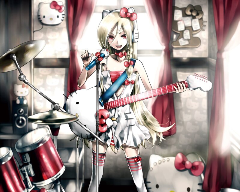 Blonde Girl with Guitar — White