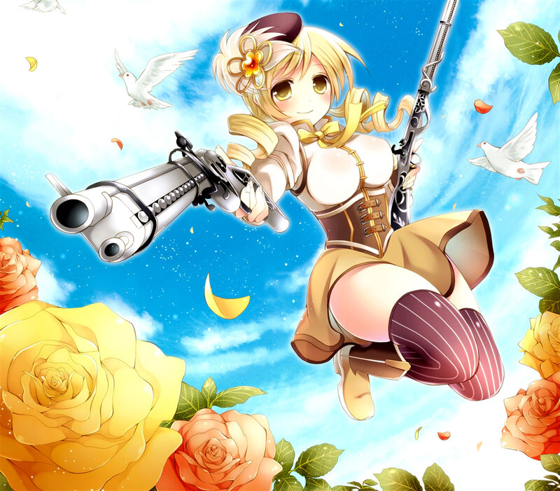 Blonde Girl with Gun — Blue, Playful