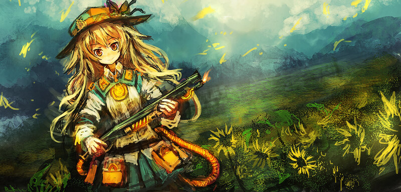 Blonde Girl with Gun — Green