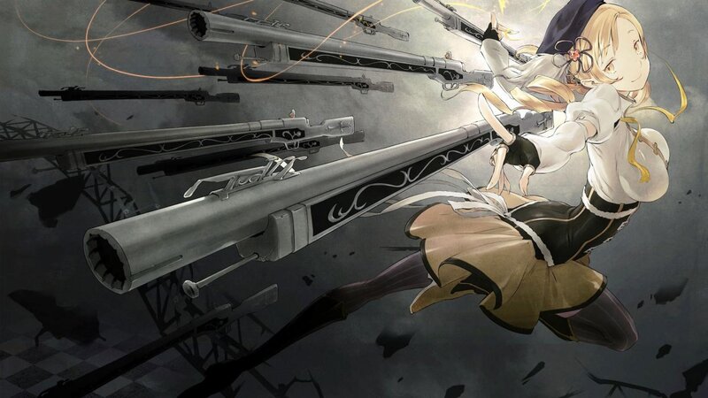 Blonde Girl with Guns — Gray, Dramatic