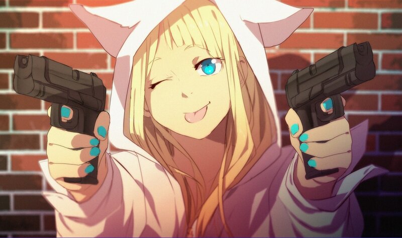 Blonde Girl with Guns — Yellow, Playful