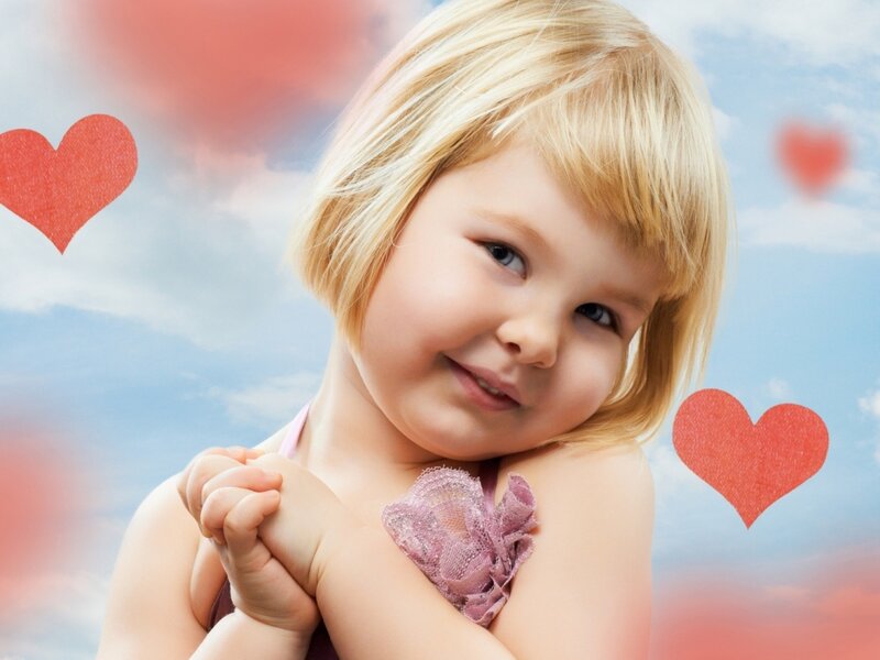 Blonde Girl with Hearts — Blue