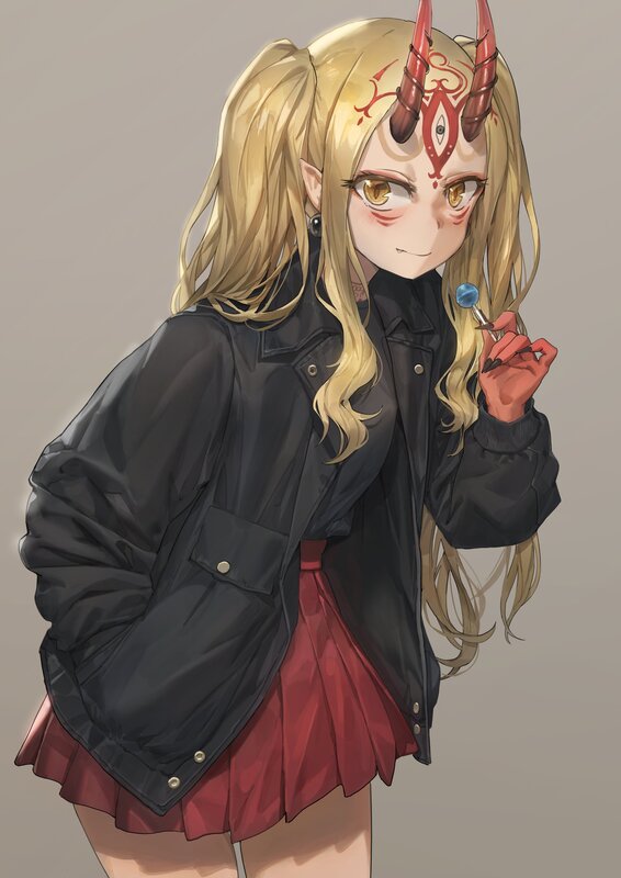 Blonde Girl with Horns — Black, Playful