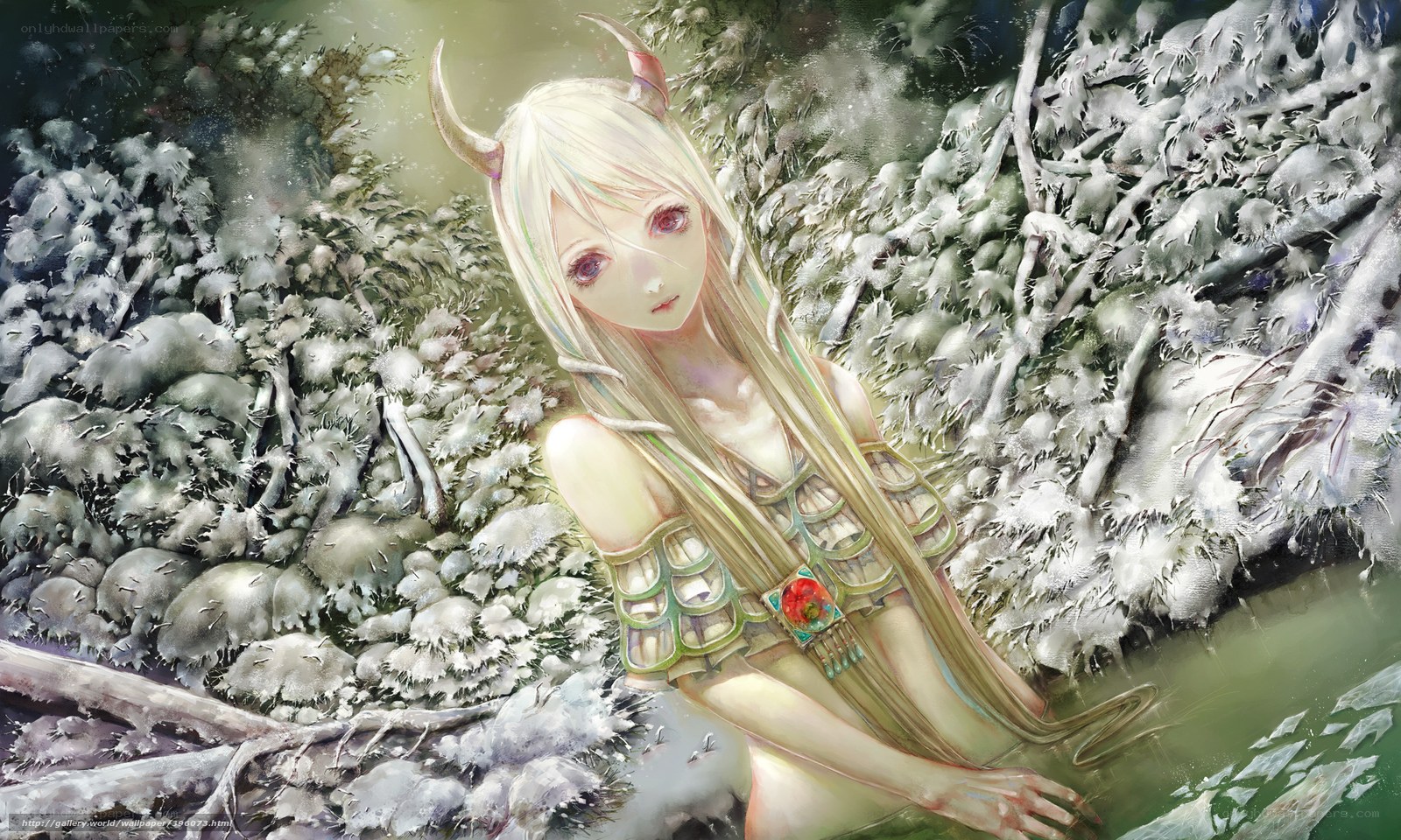 Blonde girl with horns in snow