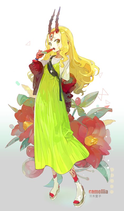 Blonde Girl with Horns — Yellow, Playful, Digital Art