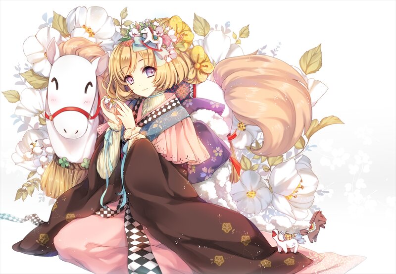 Blonde Girl with Horse — White