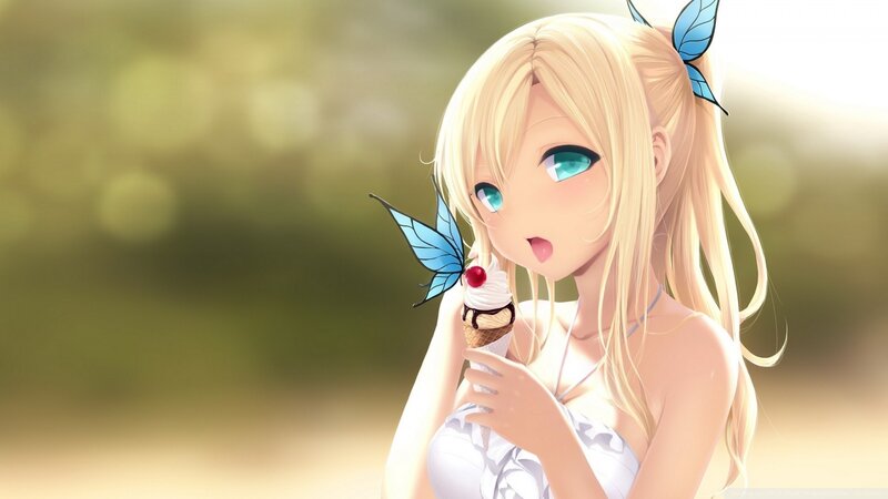 blonde girl with ice cream
