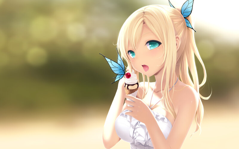 Blonde Girl with Ice Cream — White
