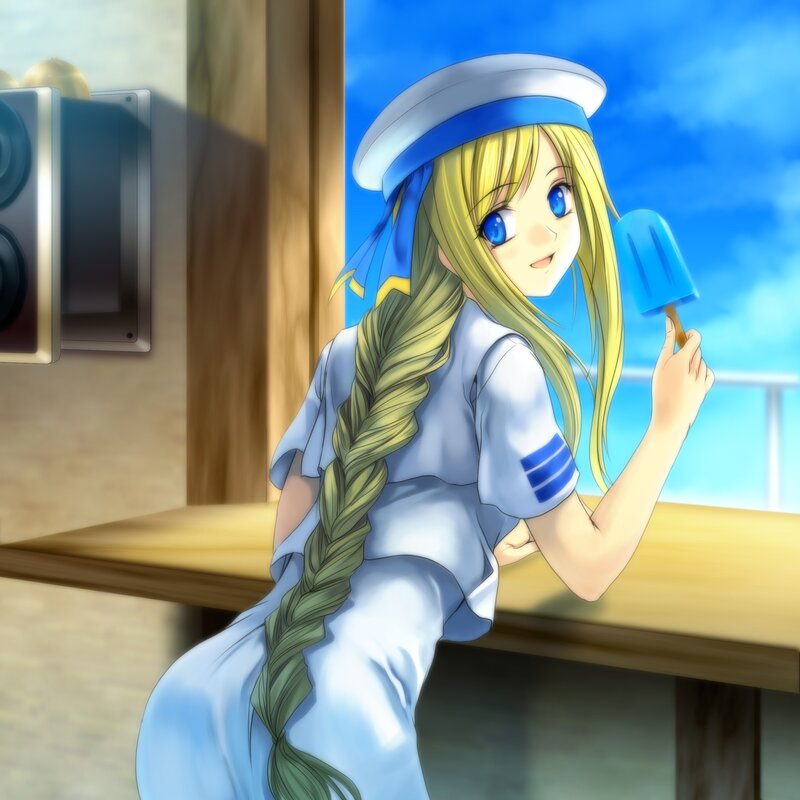 Blonde Girl with Ice Pop — Blue