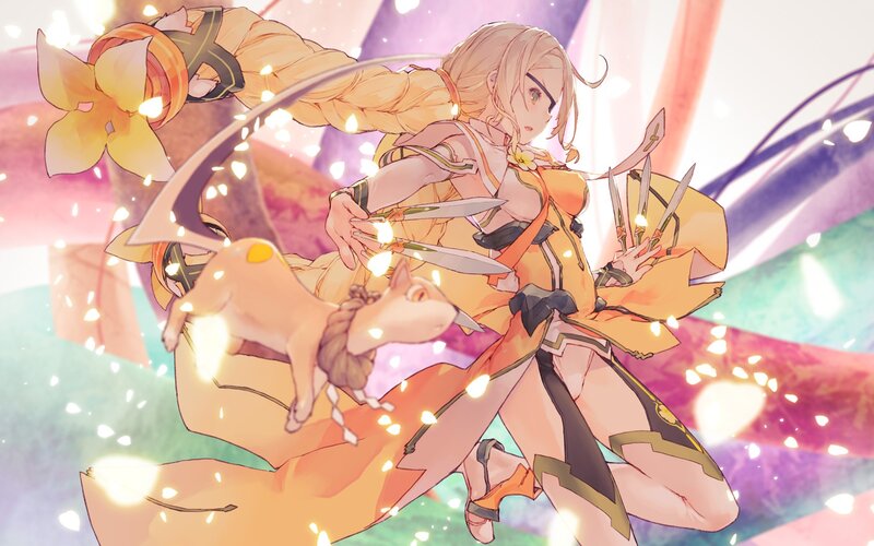 Blonde Girl with Knives — Orange