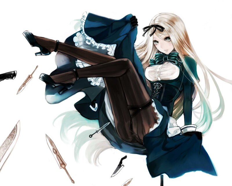 Blonde girl with knives