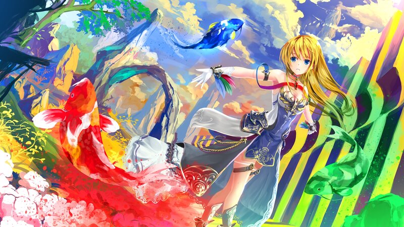 Blonde Girl with Koi Fish