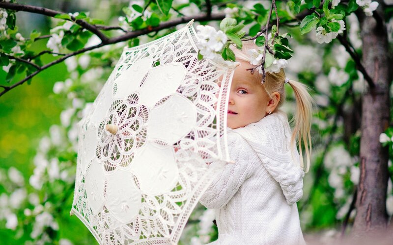 Blonde Girl with Lace Umbrella