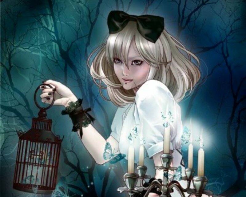 Blonde Girl with Lantern — Blue