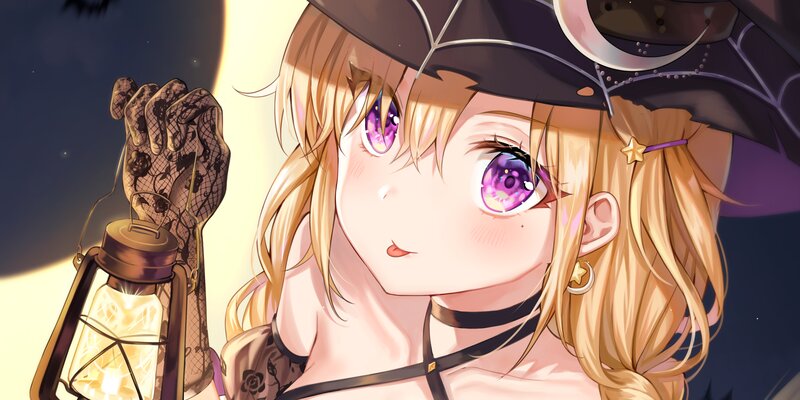 Blonde Girl with Lantern — Purple, Mysterious