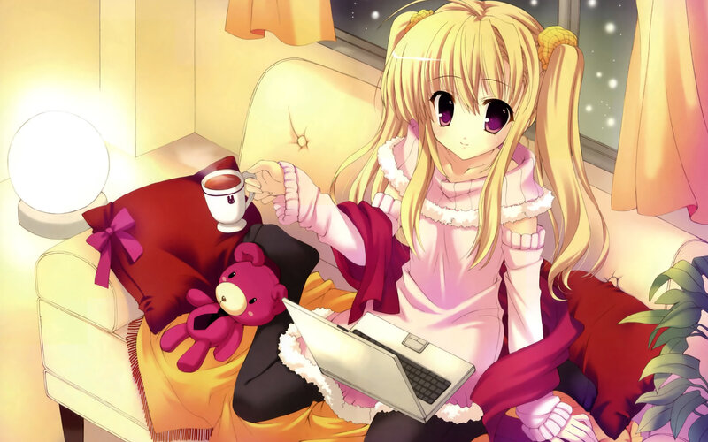 Blonde Girl with Laptop — Yellow