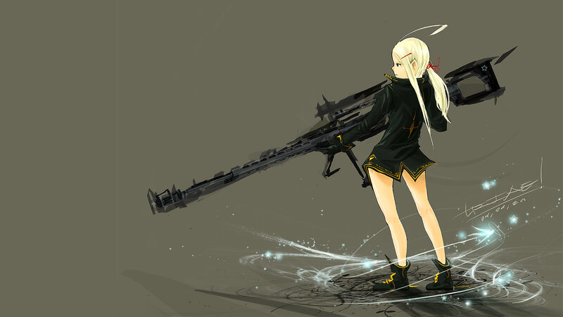 Blonde girl with large weapon