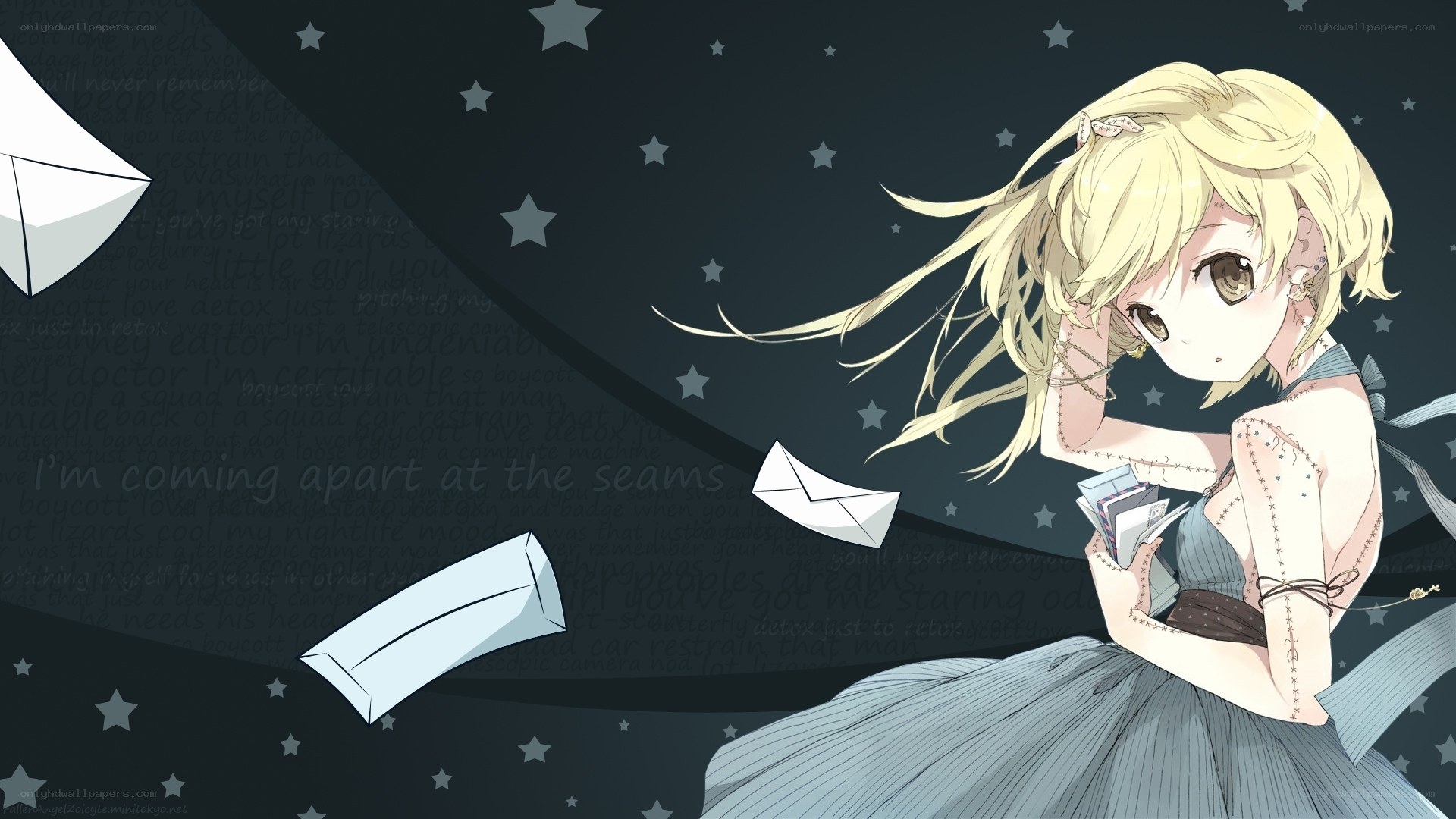 blonde girl with letters