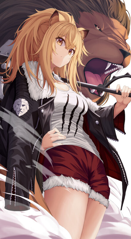 Blonde Girl with Lion — Brown, Dramatic