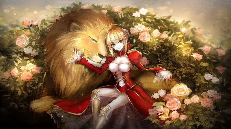 Blonde Girl with Lion — Red, Serene