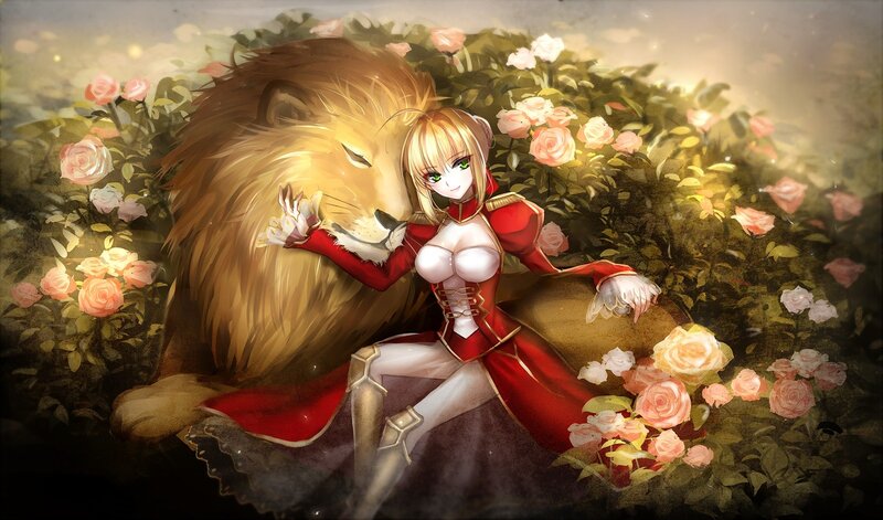 Blonde Girl with Lion — Red