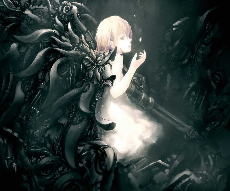 Blonde Girl with Mechanical Wings