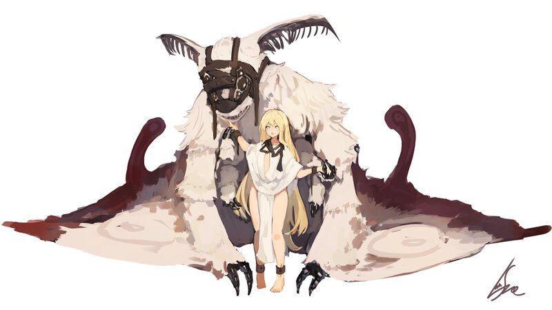 Blonde Girl with Monster — White