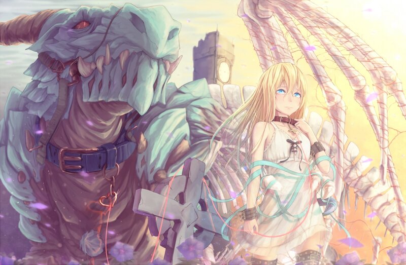 Blonde Girl with Monster — Yellow